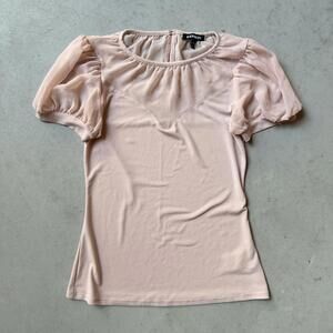 Express Women's Light Pink Puff Sleeve Sheer Sweetheart Top